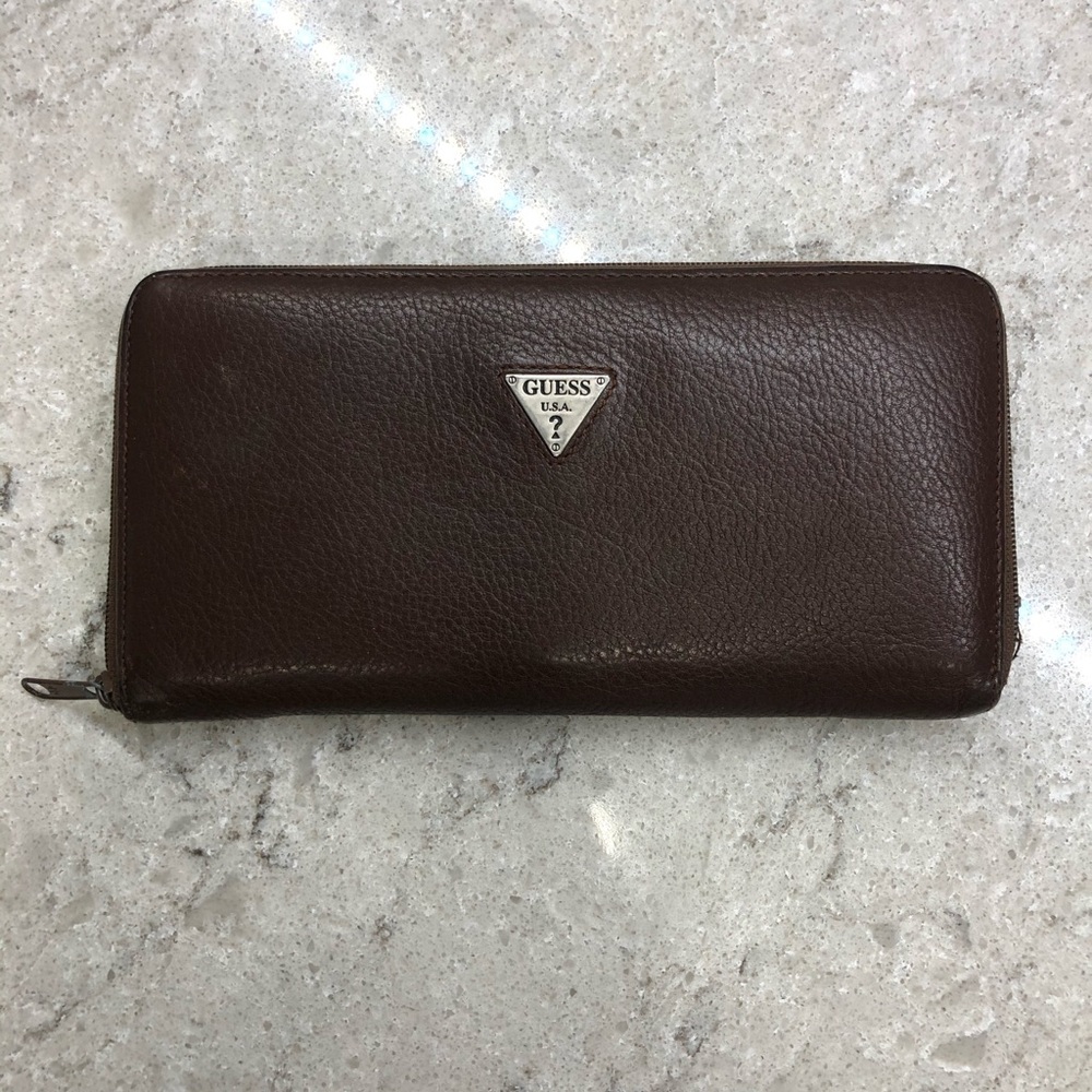 GUESS Brown Pebbled Leather Wallet